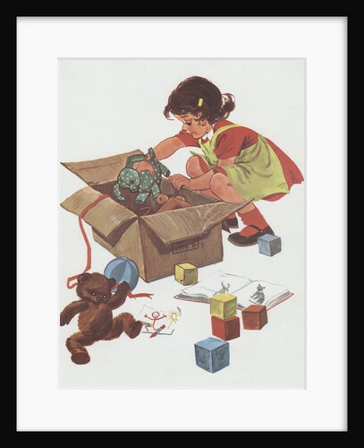 Girl taking toys out of box by Anonymous