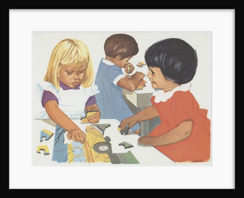 Girls playing with puzzles by Anonymous