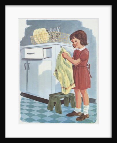 Girl drying cutlery by Anonymous