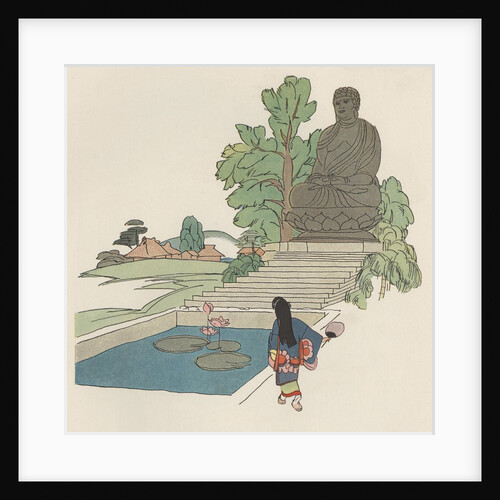 Japanese woman near Buddha statue by Anonymous