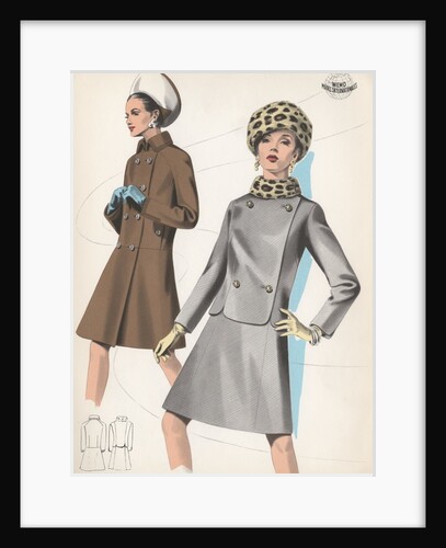 Model wearing leopard skin hat and suit with fur trim by Anonymous