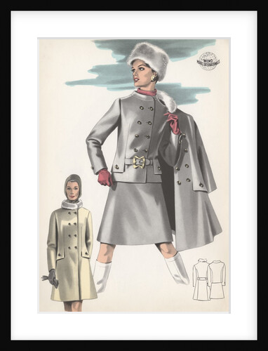 Model wearing belted suit by Anonymous