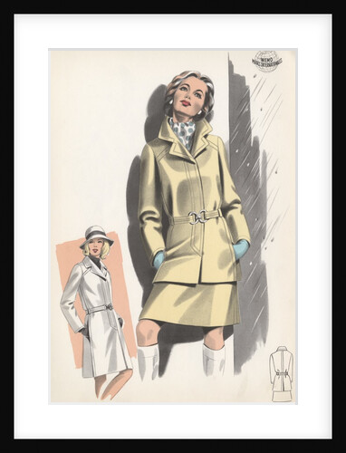 Model wearing belted jacket by Anonymous