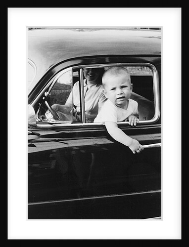 Young boy hangs out of driver's side car window, ca. 1954 by Anonymous
