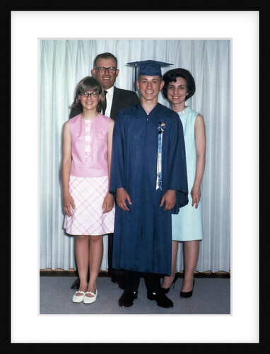 Eighth grade graduate with parents and sister, ca. 1967 by Anonymous