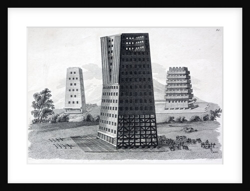 Moving towers: tourres ambulatoriae. 18th century illustration of these Roman siege engines. by Anonymous