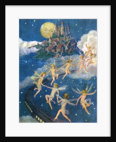 Fairies dancing alongside train by Anonymous