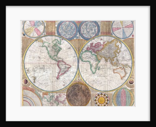 Double hemisphere wall map of the world by Samuel Dunn