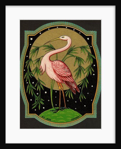 Czech English cotton label with pink ibis by Anonymous