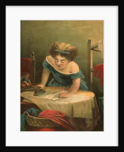 Victorian print of girl ironing by Anonymous