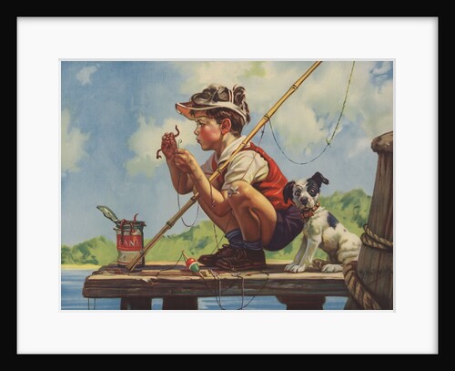 Illustration of boy hooking bait by Anonymous