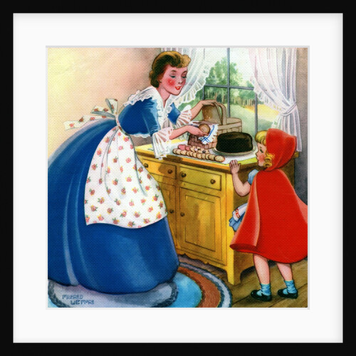 Mother giving cookies to Little Red Riding Hood by Anonymous