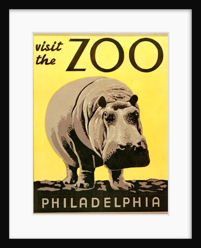 Visit the Zoo poster with hippopotamus by Anonymous