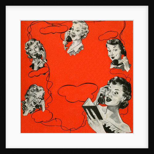 Vintage iIllustration with five housewives talking on telephones by Anonymous