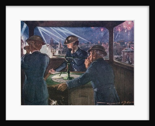 ARP officers in an observation post during the Blitz reporting on fires probably caused by incendiary bombs by Anonymous