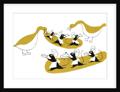 Illustration of mice serving geese by Anonymous