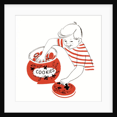 Illustration of a young boy with his hand in the cookie jar by Anonymous