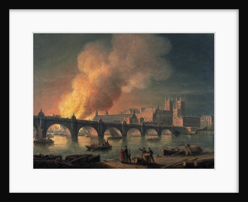 Westminster Bridge and the Burning of the Houses of Parliament from Lambeth by Thomas Luny