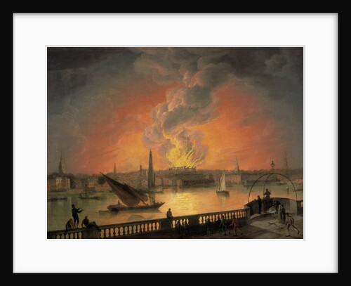 The Burning of Drury Lane Theatre from Westminster Bridge by Thomas Luny
