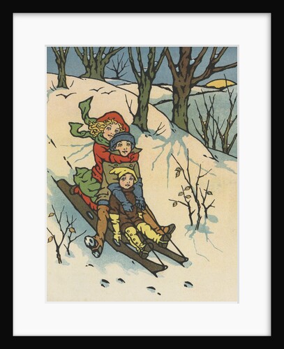 Children riding sled downhill by Anonymous