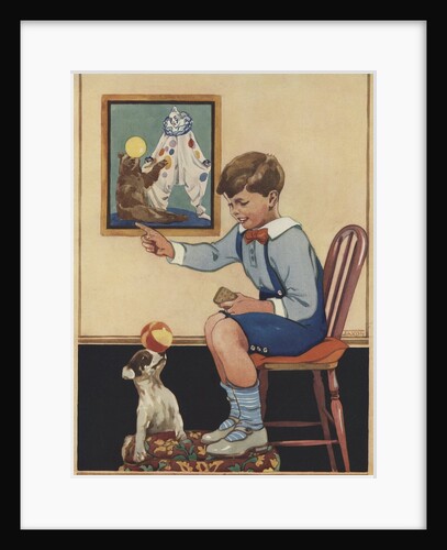 Boy teaching dog trick by Anonymous