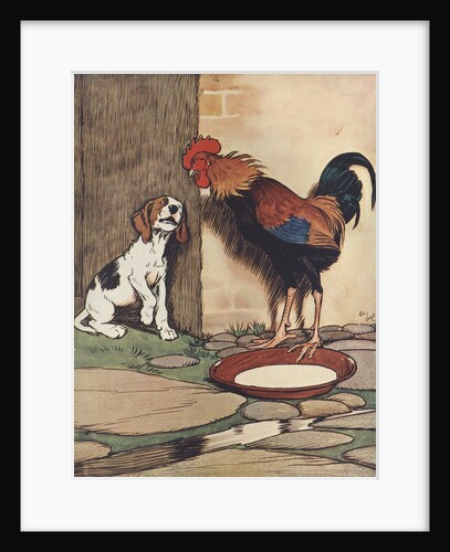 Dog and rooster conversing by Anonymous