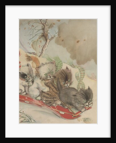 Four kittens on a toboggan by Anonymous