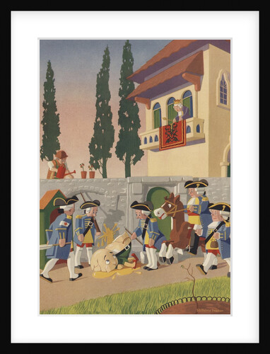 Toy soldiers and horse looking at broken Humpty Dumpty by Anonymous