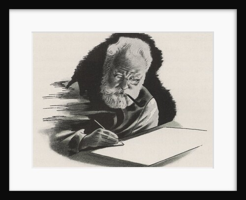 Alexander Graham Bell writing and smoking pipe by Anonymous