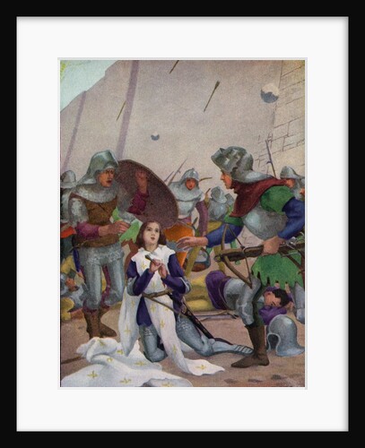 Joan of Arc drawing an arrow from her chest in battle by Anonymous