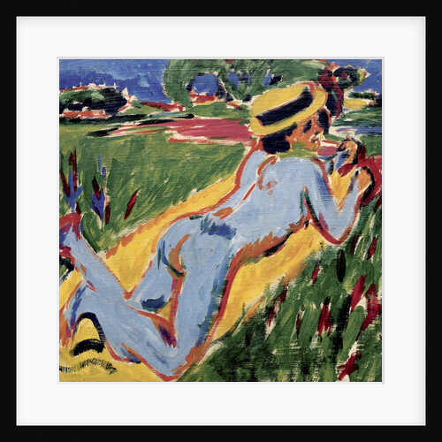 Reclining Nude in Blue with Straw Hat by Ernst Ludwig Kirchner