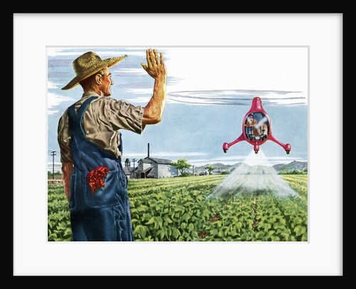 Farmer waving to a crop duster by Anonymous