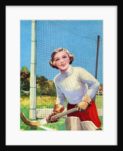 Young girl tending goal in field hockey by Anonymous