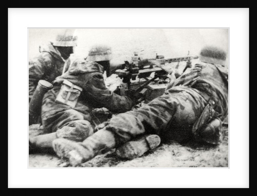 German soldiers with MG42 general purpose machine gun on a tripod mount by Anonymous