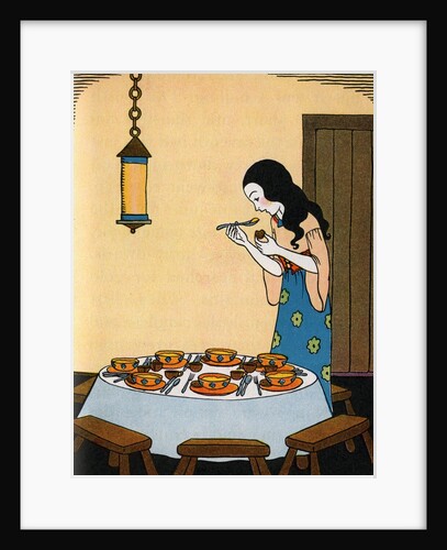 Snow White eating the seven dwarfs' porridge by Anonymous
