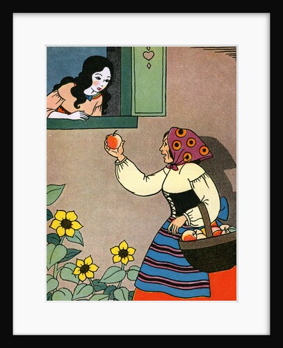 Old woman giving Snow White poison apple by Anonymous