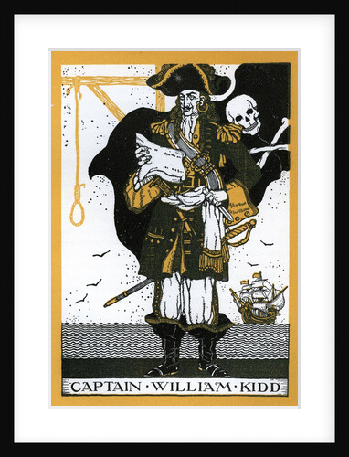 Captain William Kidd with pirate flag and noose by Anonymous