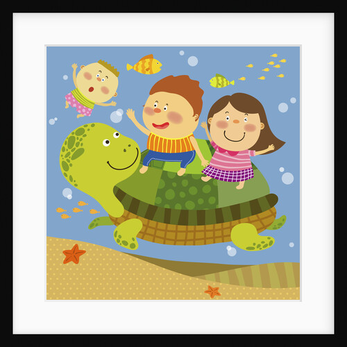 The image of children playing with sea creature by Anonymous