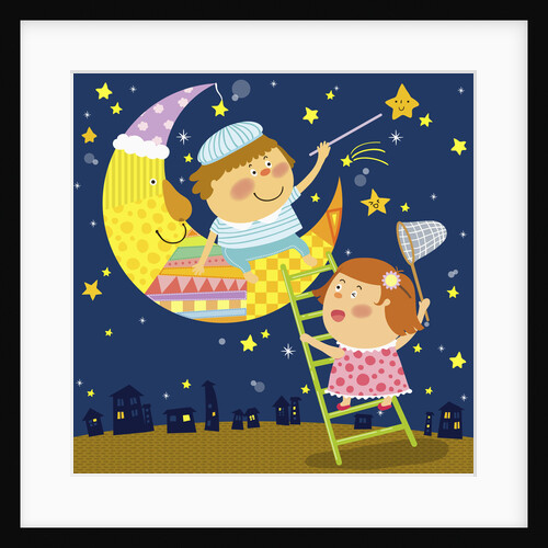 The image of children playing with moon and star by Anonymous