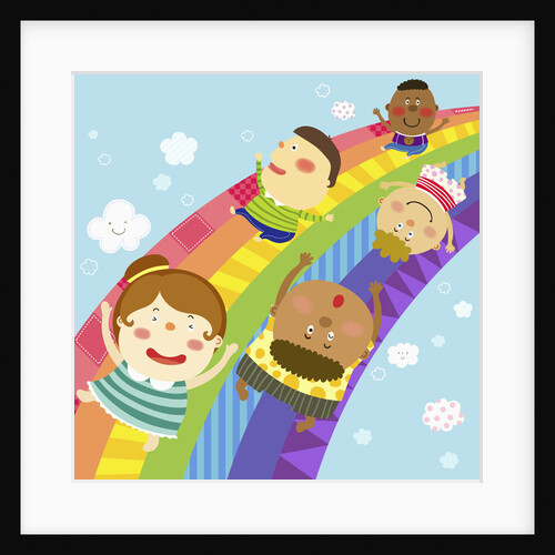The image of children sliding on the rainbow by Anonymous
