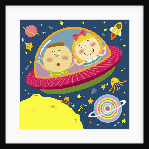 The image of children riding on the spaceship by Anonymous