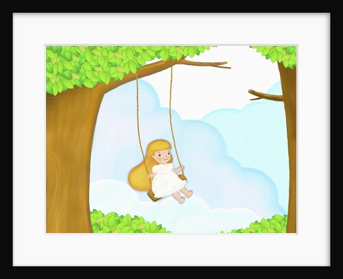 The image of girl on the swing hung upon the tree by Anonymous