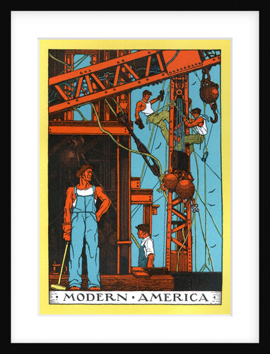Muscular laborers constructing bridge by Anonymous