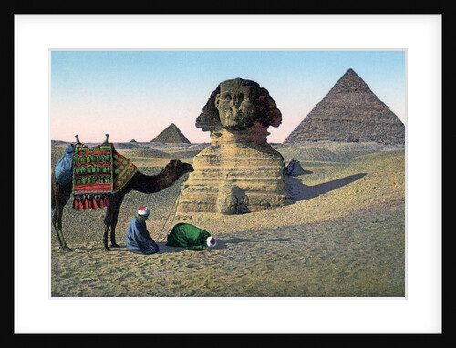 Men praying to Mecca in front of the Sphinx and pyramids by Anonymous