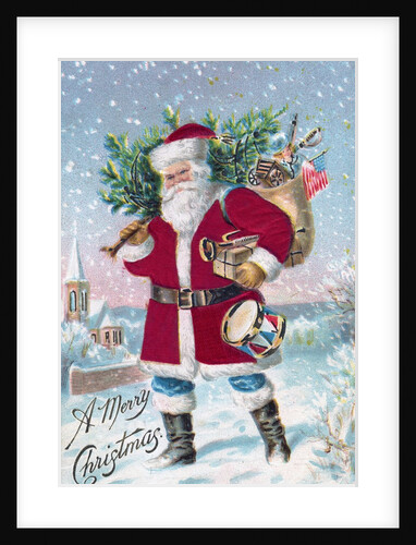 A Merry Christmas with Santa Claus in a snowy town by Anonymous