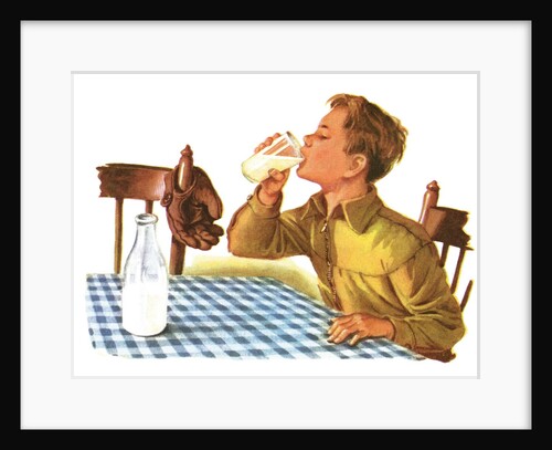 Young boy drinking a glass of milk by Anonymous