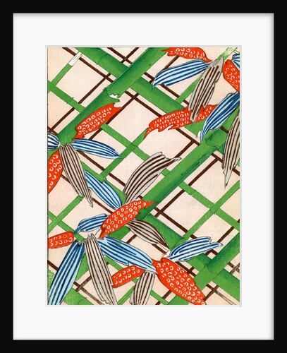 Woodblock print of bamboo canes and leaves by Anonymous