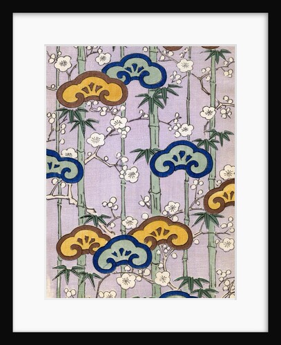Woodblock print of bamboo and cherry blossoms by Anonymous