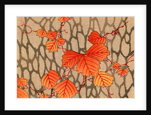 Woodblock print of fall leaves on delicate branches by Anonymous