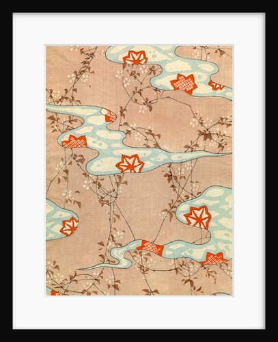 Woodblock print of fall leaves and vines by Anonymous